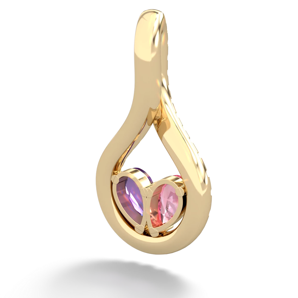 Lab Pink Sapphire Pave Twist 'One Heart' 14K Yellow Gold pendant P5360