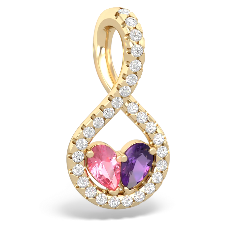 Lab Pink Sapphire Pave Twist 'One Heart' 14K Yellow Gold pendant P5360