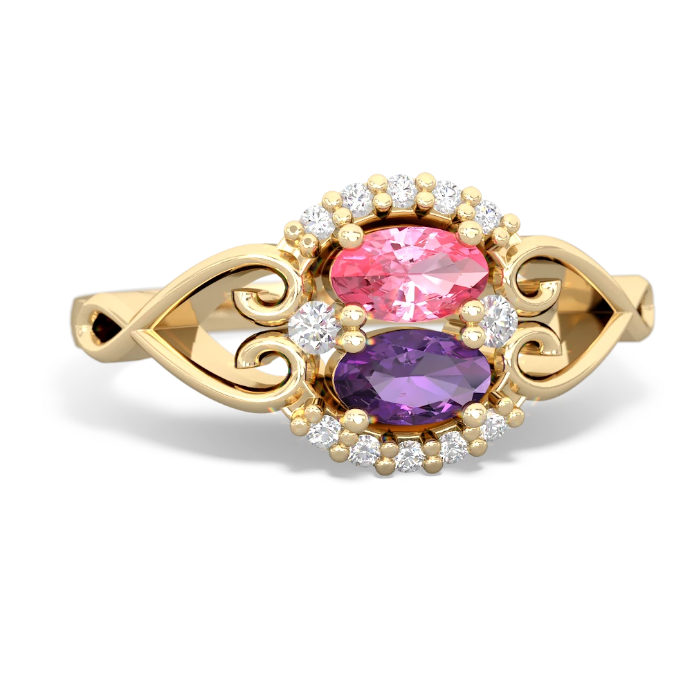 Lab Pink Sapphire Love Nest 14K Yellow Gold ring R5860