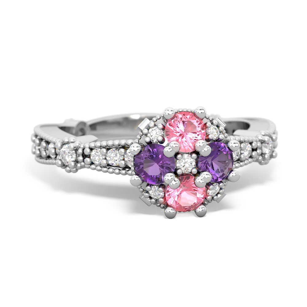 Lab Pink Sapphire Sparkling Tiara Cluster 14K White Gold ring R26293RD