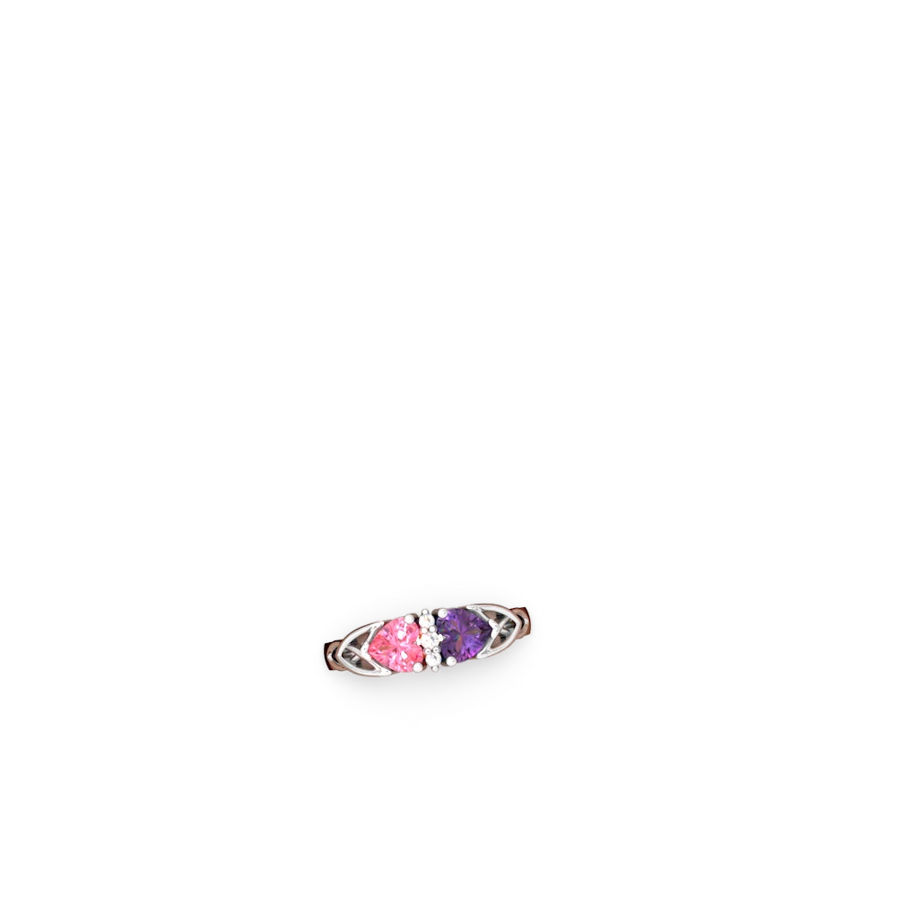 Lab Pink Sapphire Celtic Knot Double Heart 14K White Gold ring R5040