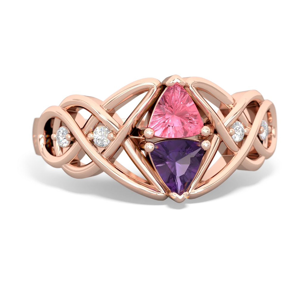 Lab Pink Sapphire Keepsake Celtic Knot 14K Rose Gold ring R5300