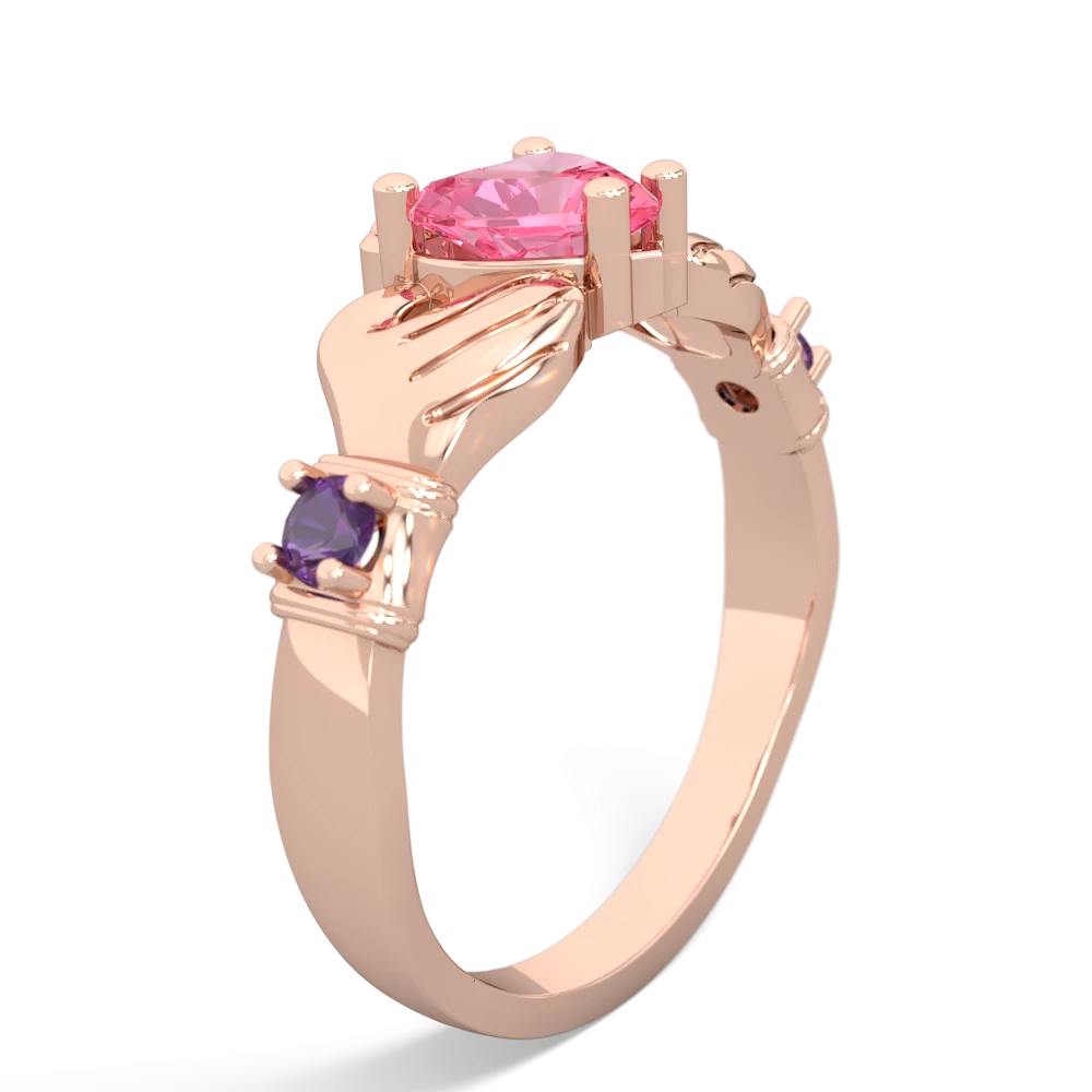 Lab Pink Sapphire Claddagh Keepsake 14K Rose Gold ring R5245