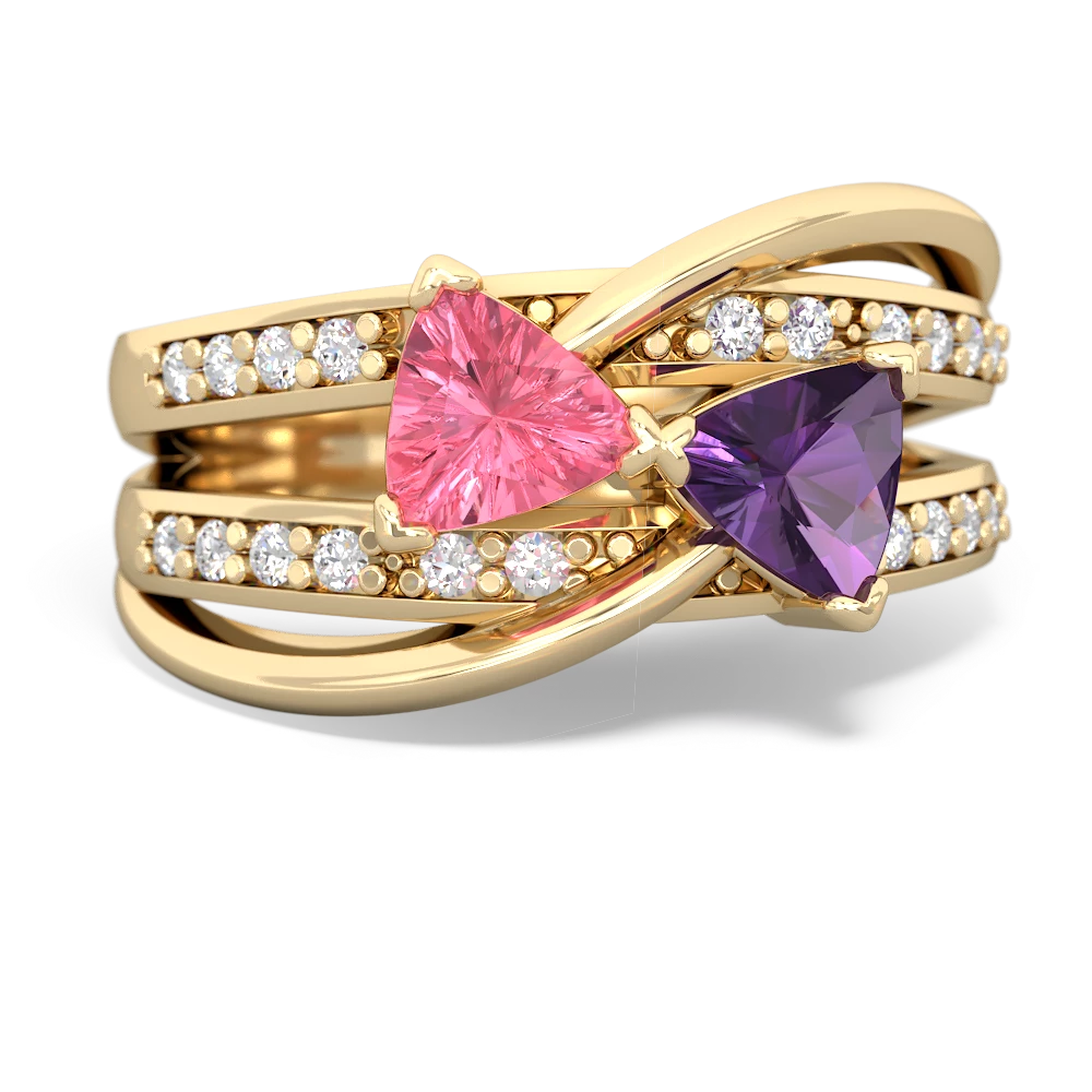 Lab Pink Sapphire Bowtie 14K Yellow Gold ring R2360