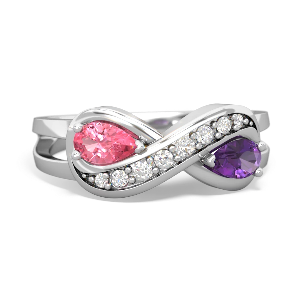 Lab Pink Sapphire Diamond Infinity 14K White Gold ring R5390