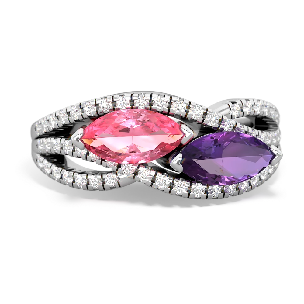 Lab Pink Sapphire Diamond Rivers 14K White Gold ring R3070