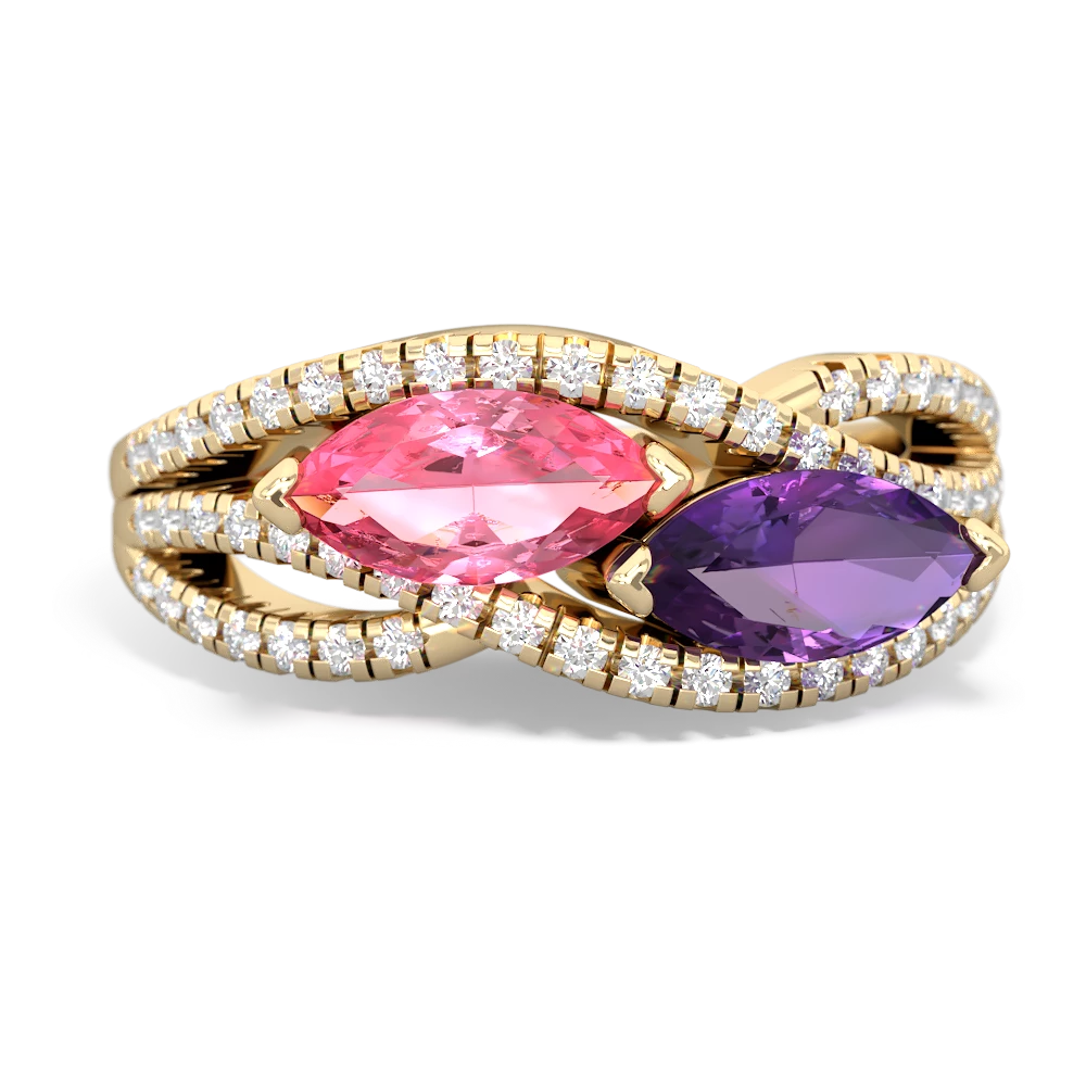 Lab Pink Sapphire Diamond Rivers 14K Yellow Gold ring R3070