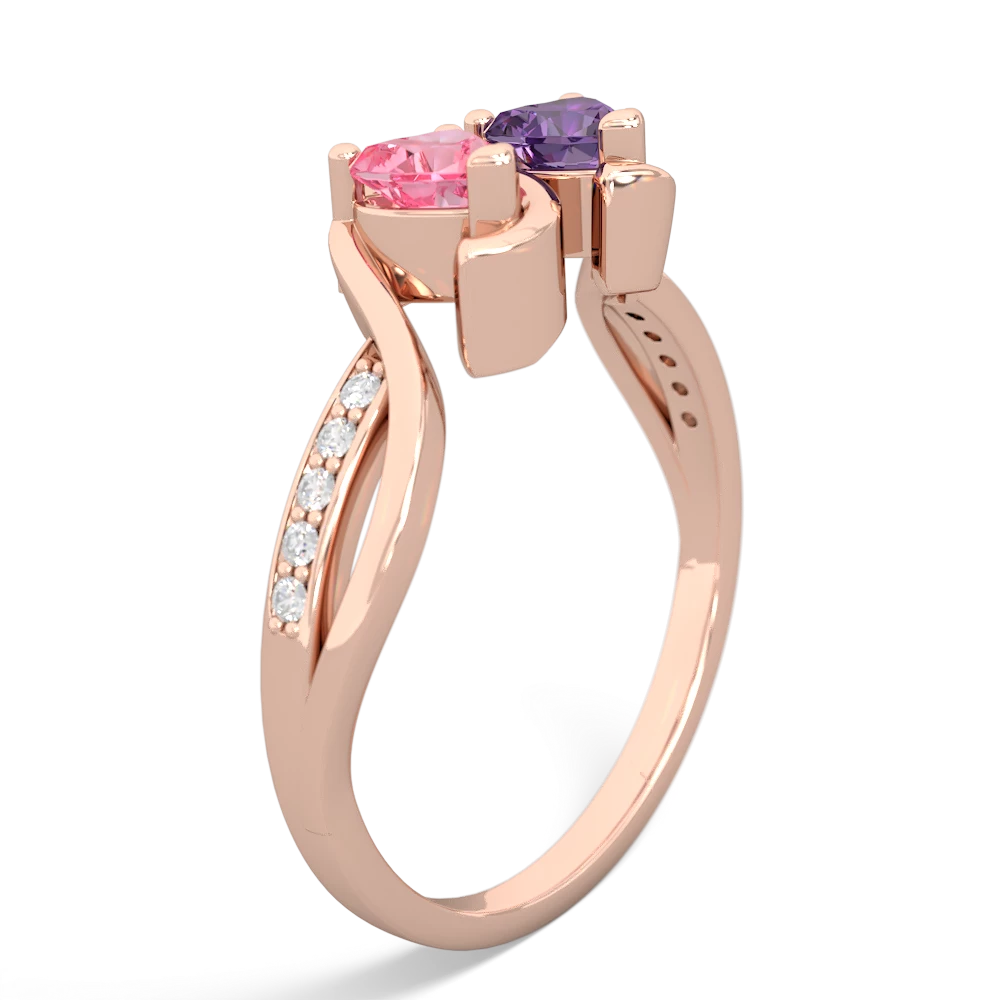 Lab Pink Sapphire Side By Side 14K Rose Gold ring R3090