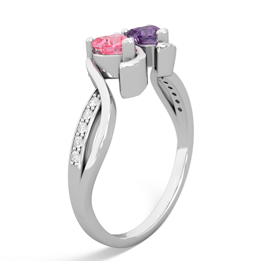 Lab Pink Sapphire Side By Side 14K White Gold ring R3090