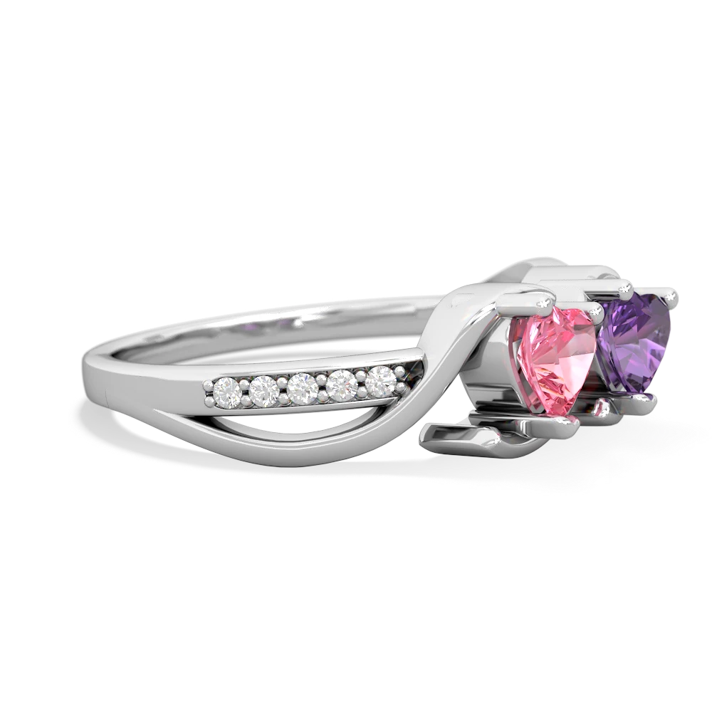 Lab Pink Sapphire Side By Side 14K White Gold ring R3090