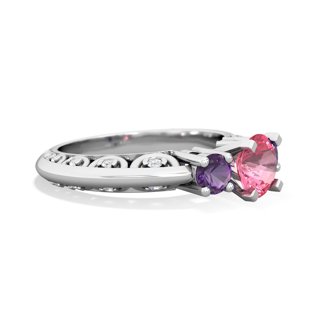 Lab Pink Sapphire Art Deco Eternal Embrace Engagement 14K White Gold ring C2003