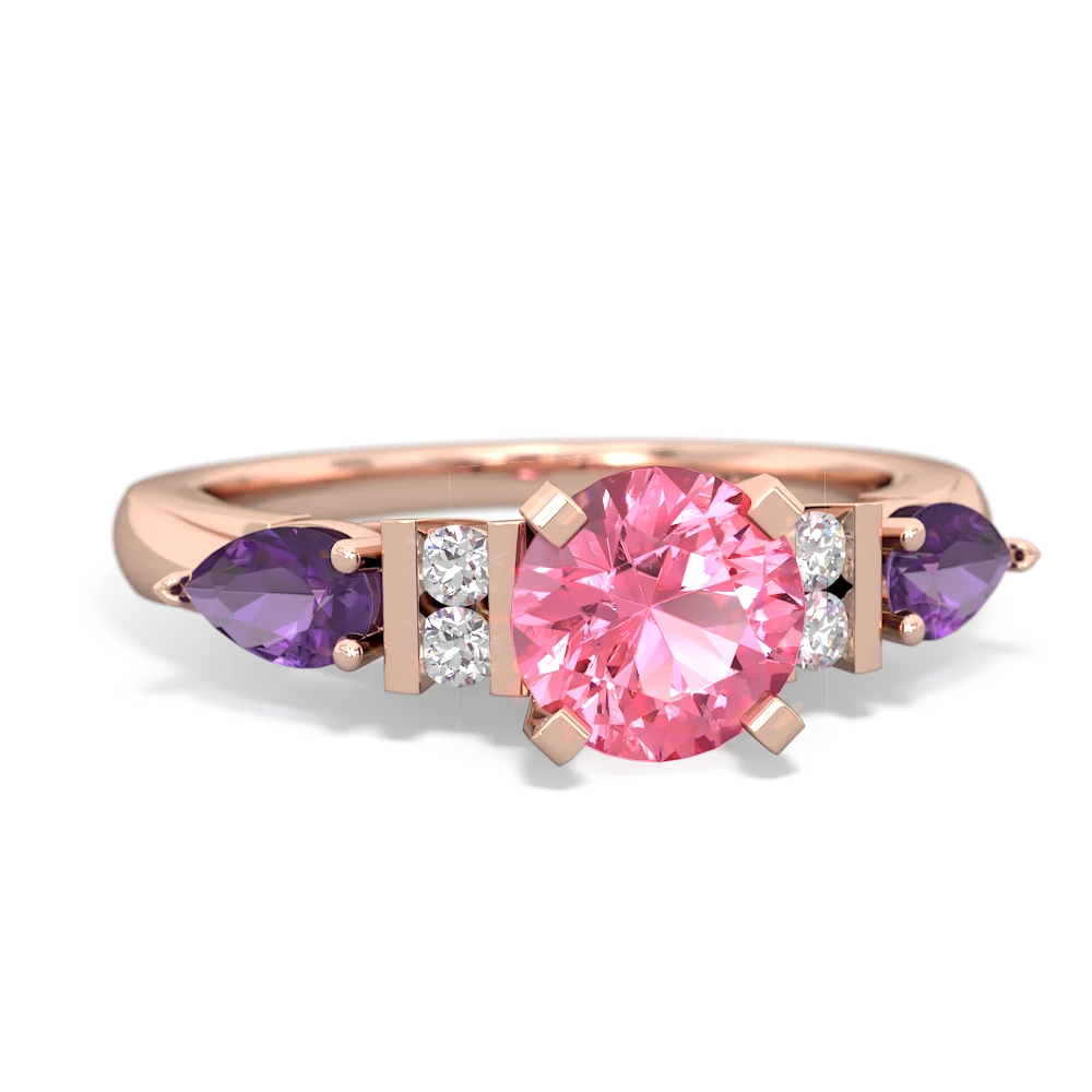 Lab Pink Sapphire 6Mm Round Eternal Embrace Engagement 14K Rose Gold ring R2005