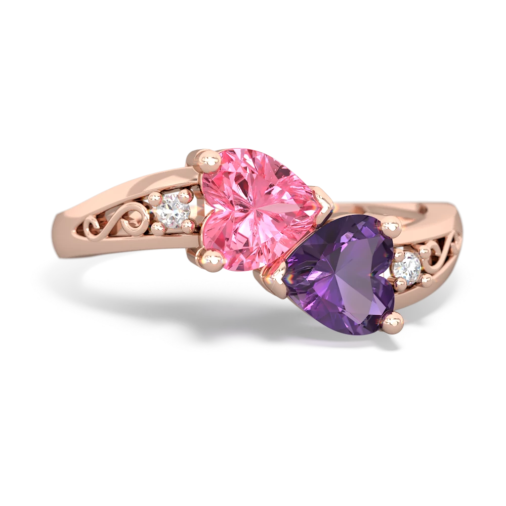 Lab Pink Sapphire Snuggling Hearts 14K Rose Gold ring R2178