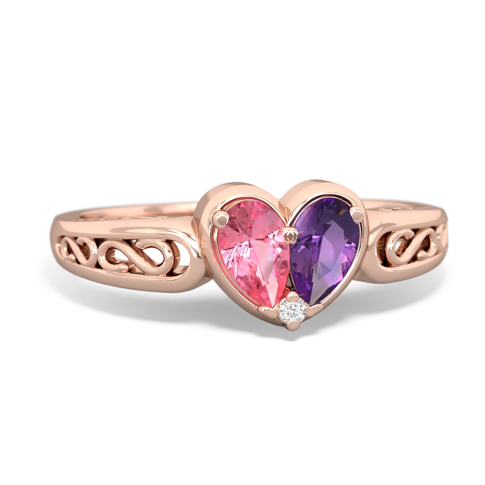 Lab Pink Sapphire Filligree 'One Heart' 14K Rose Gold ring R5070