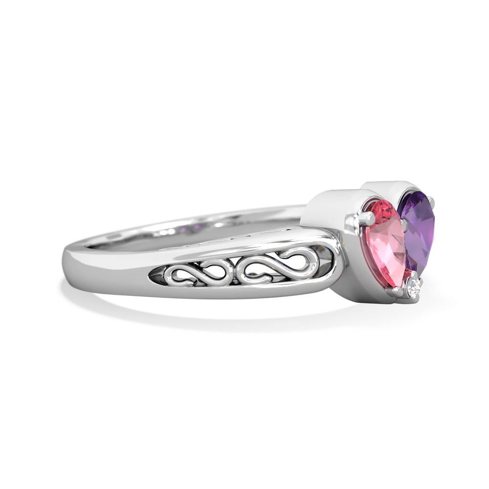 Lab Pink Sapphire Filligree 'One Heart' 14K White Gold ring R5070