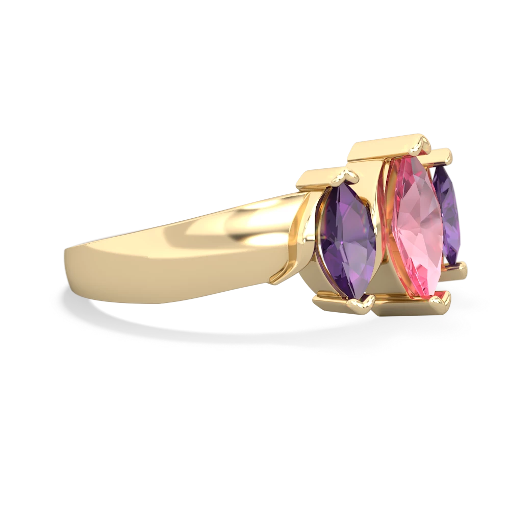 Lab Pink Sapphire Three Peeks 14K Yellow Gold ring R2433