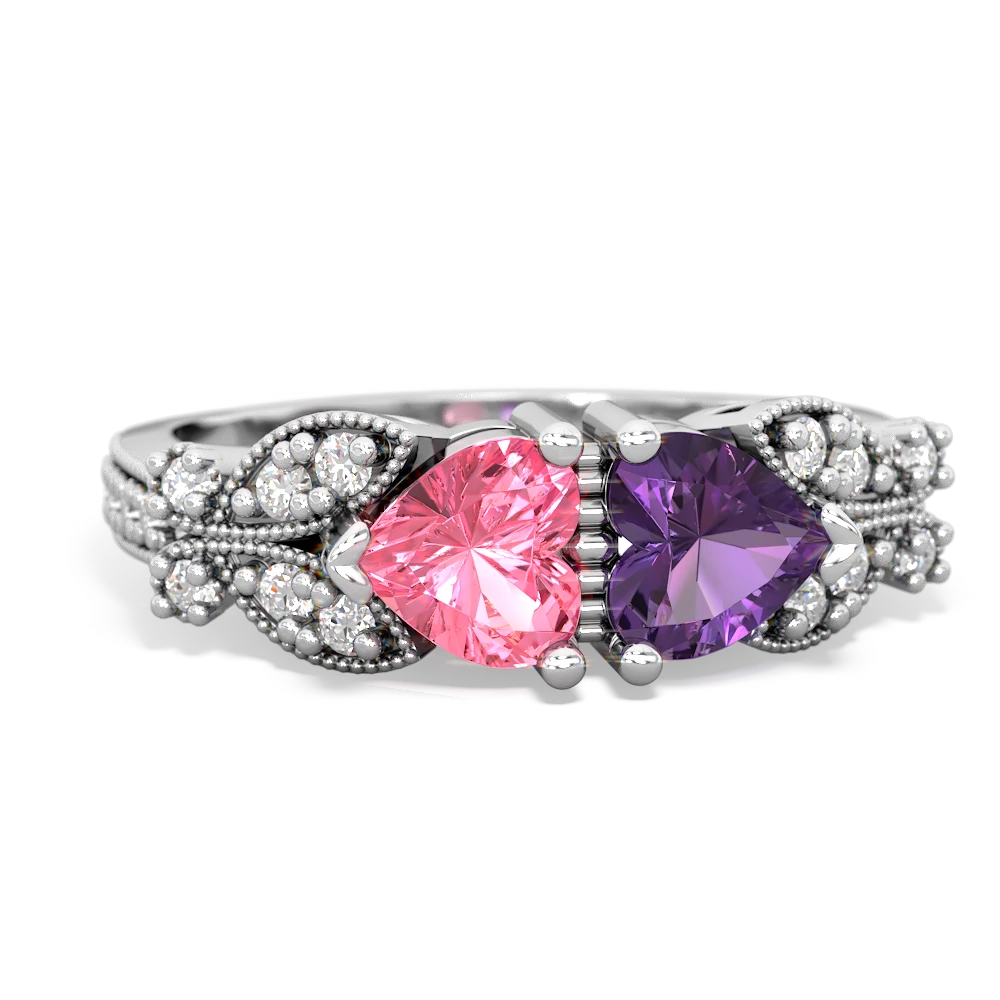 Lab Pink Sapphire Diamond Butterflies 14K White Gold ring R5601