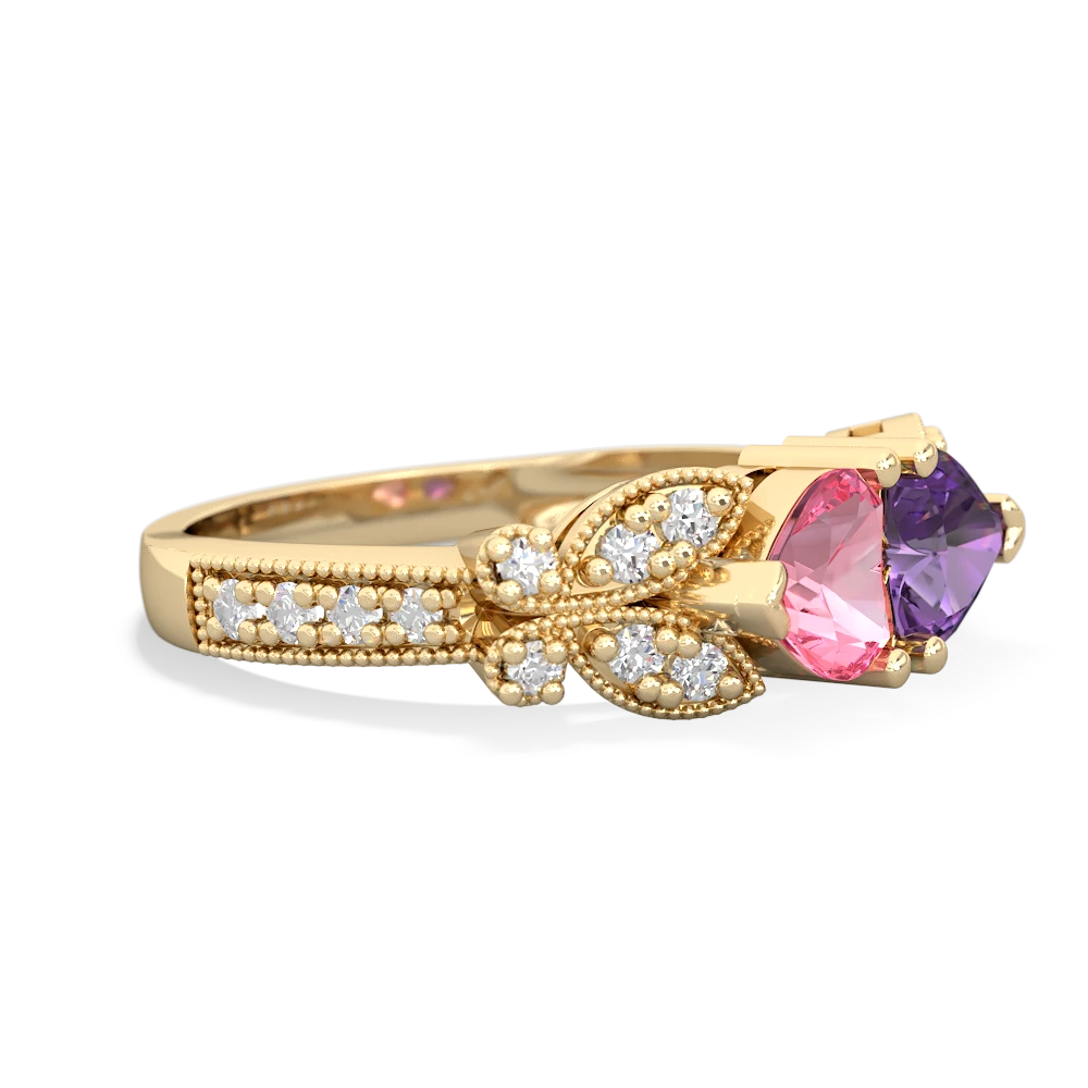 Lab Pink Sapphire Diamond Butterflies 14K Yellow Gold ring R5601