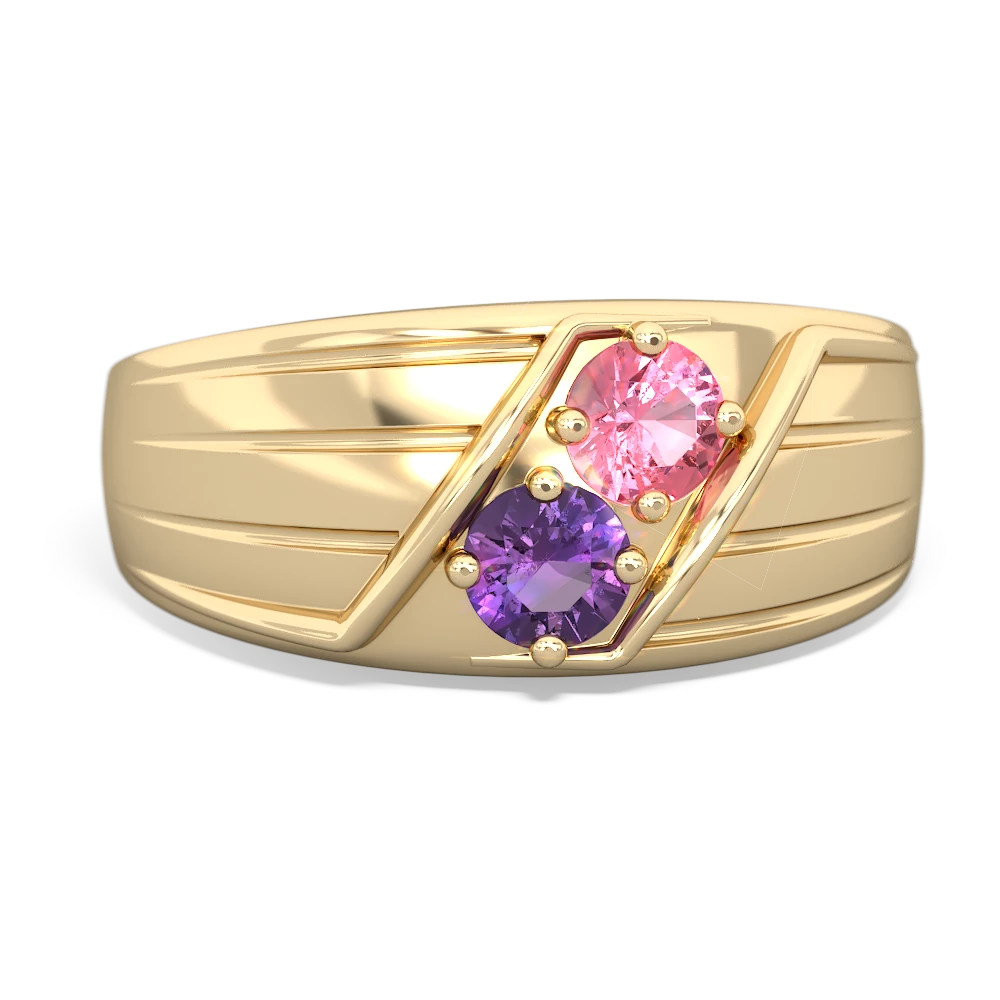 Lab Pink Sapphire Men's Streamline 14K Yellow Gold ring R0460