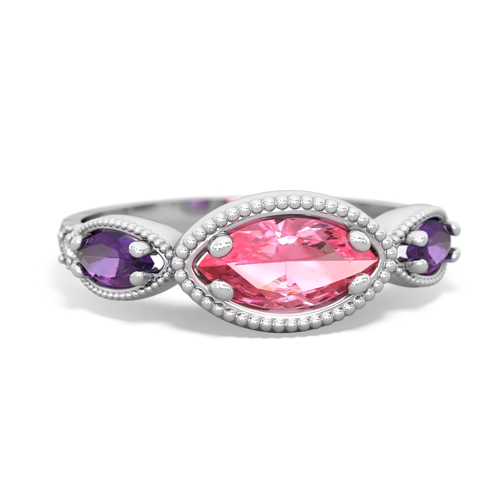 Lab Pink Sapphire Milgrain Marquise 14K White Gold ring R5700