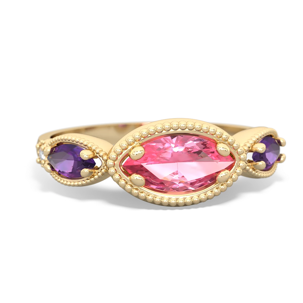 Lab Pink Sapphire Milgrain Marquise 14K Yellow Gold ring R5700