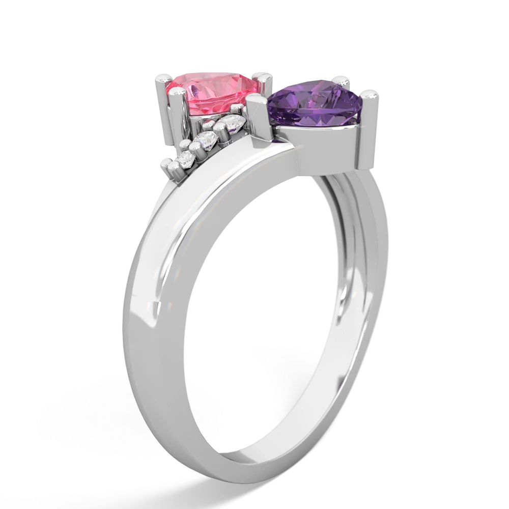 Lab Pink Sapphire Heart To Heart 14K White Gold ring R2064