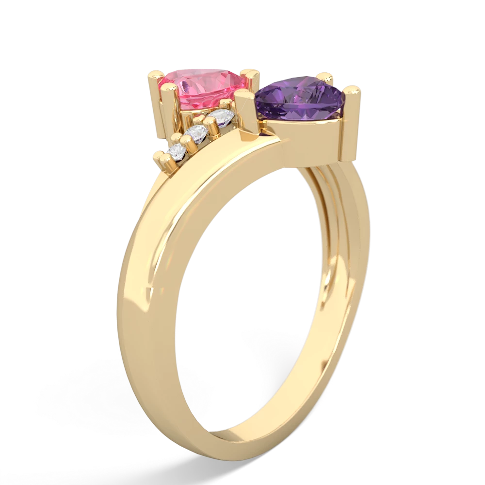 Lab Pink Sapphire Heart To Heart 14K Yellow Gold ring R2064