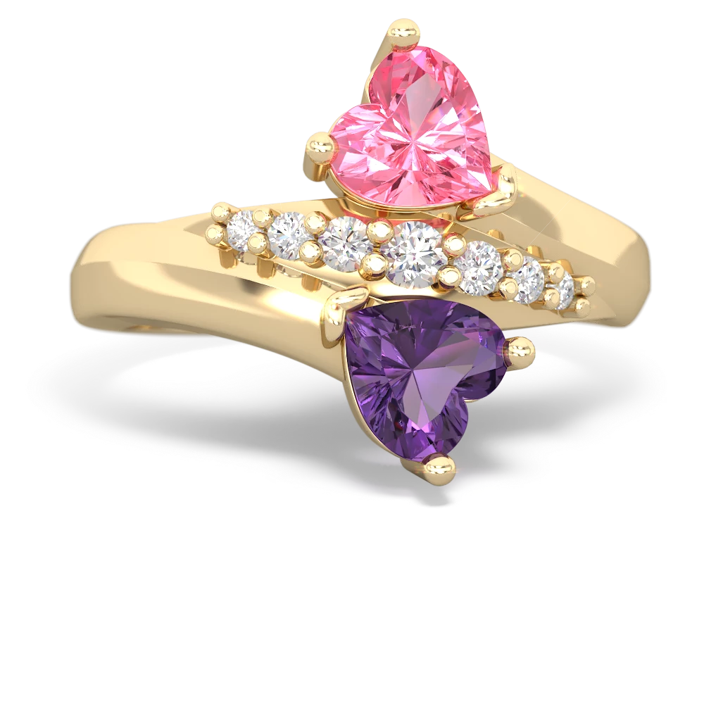 Lab Pink Sapphire Heart To Heart 14K Yellow Gold ring R2064