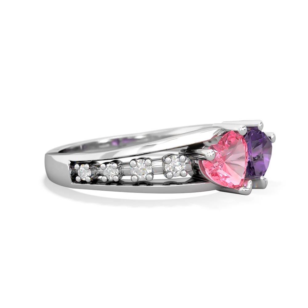 Lab Pink Sapphire Heart To Heart 14K White Gold ring R3342