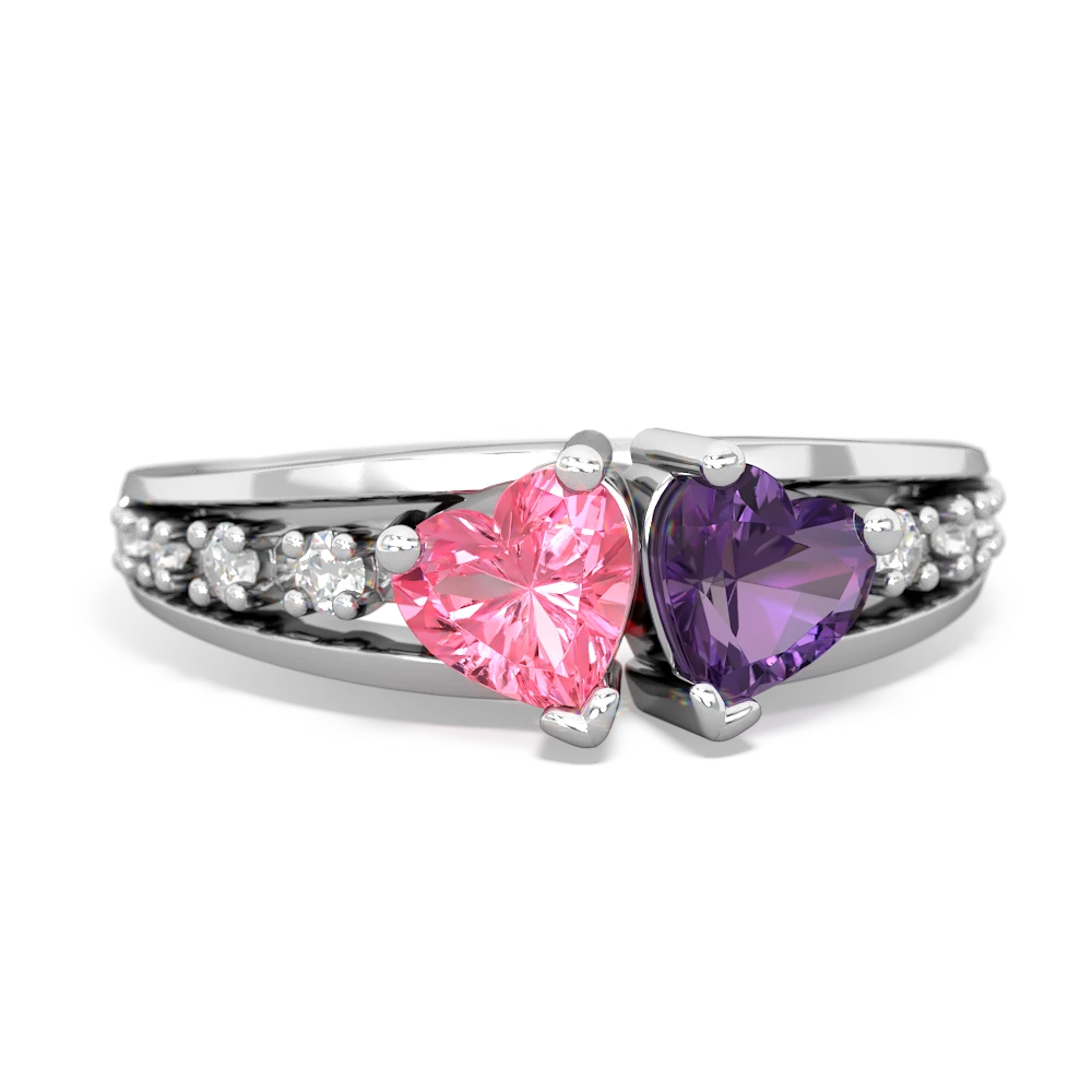 Lab Pink Sapphire Heart To Heart 14K White Gold ring R3342