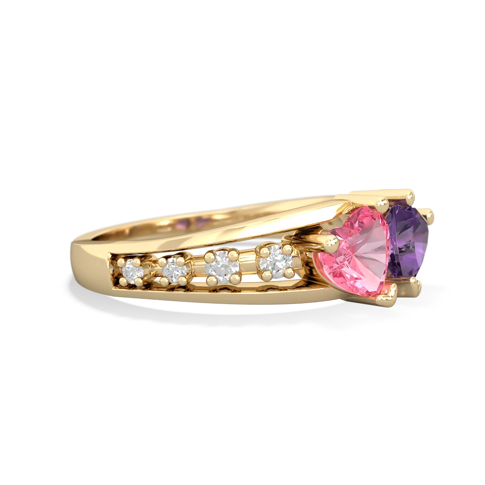 Lab Pink Sapphire Heart To Heart 14K Yellow Gold ring R3342