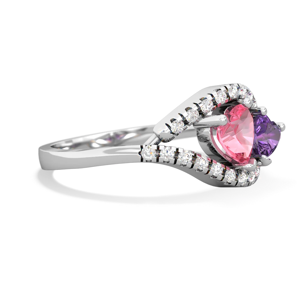 Lab Pink Sapphire Mother And Child 14K White Gold ring R3010