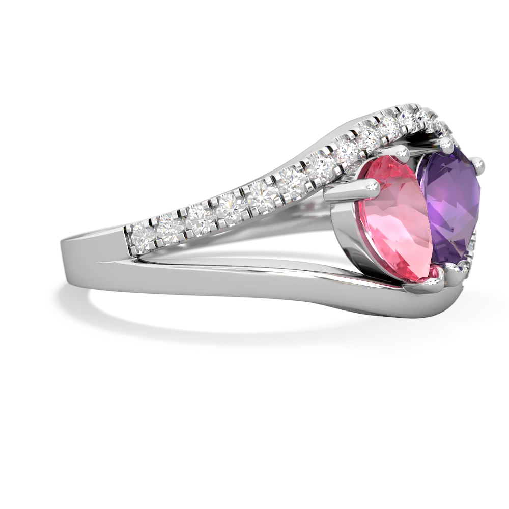 Lab Pink Sapphire Nestled Heart Keepsake 14K White Gold ring R5650