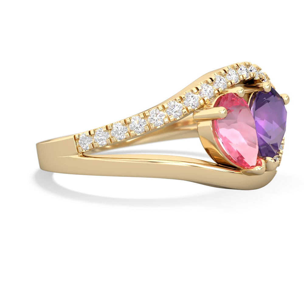 Lab Pink Sapphire Nestled Heart Keepsake 14K Yellow Gold ring R5650