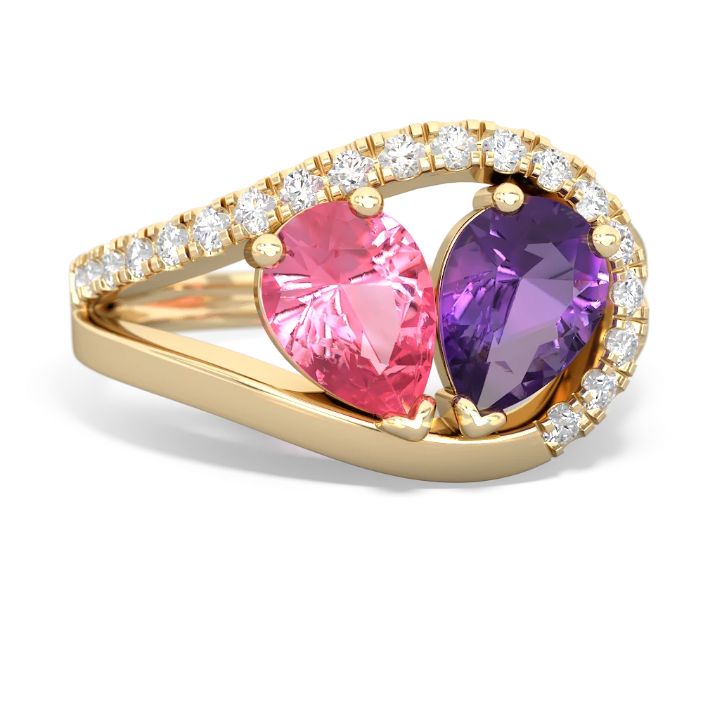 Lab Pink Sapphire Nestled Heart Keepsake 14K Yellow Gold ring R5650