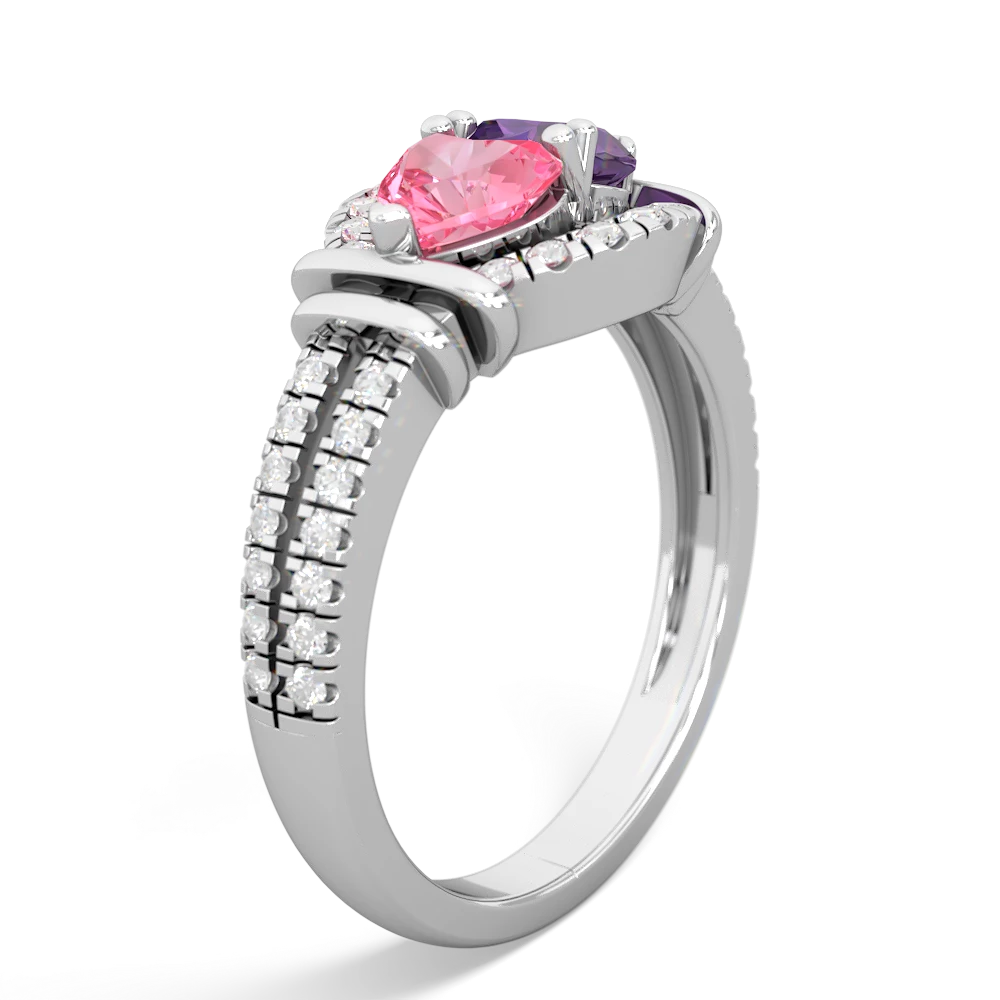 Lab Pink Sapphire Art-Deco Keepsake 14K White Gold ring R5630