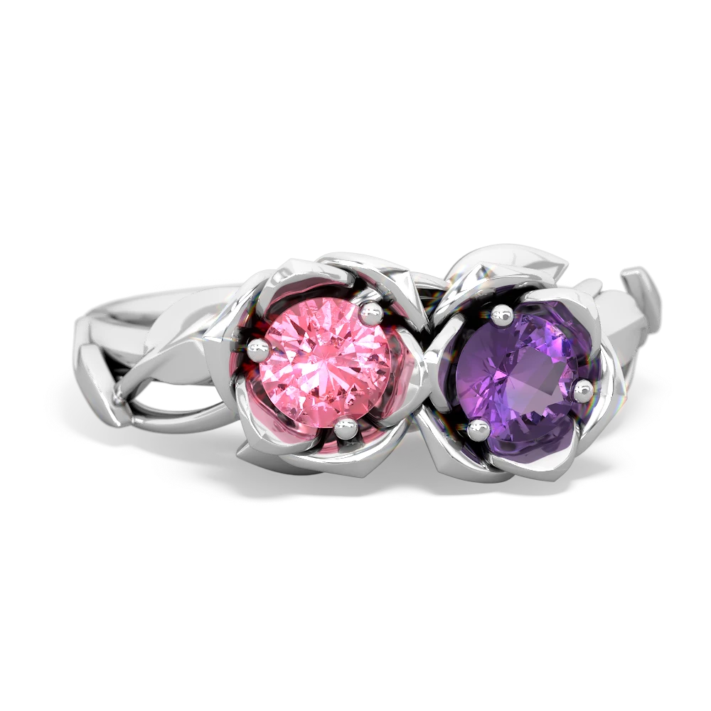 Lab Pink Sapphire Rose Garden 14K White Gold ring R5510