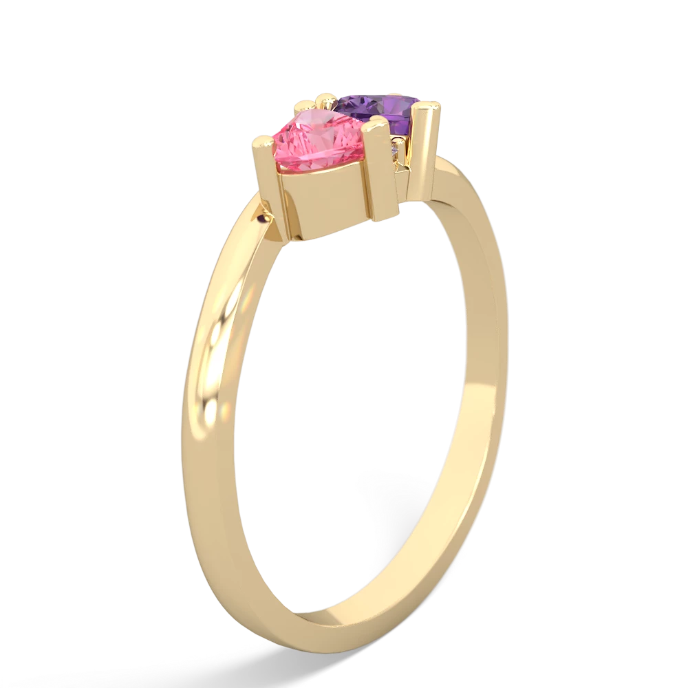 Lab Pink Sapphire Sweethearts 14K Yellow Gold ring R5260