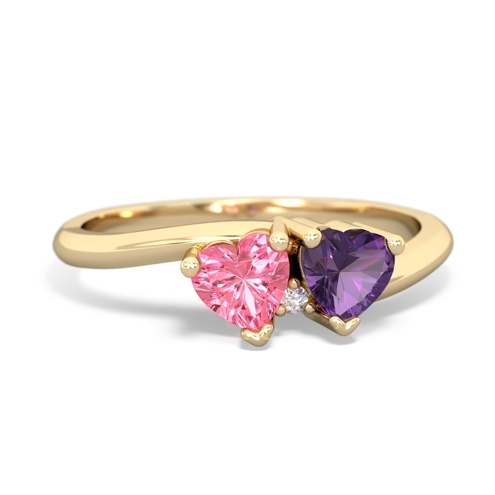 Lab Pink Sapphire Sweethearts 14K Yellow Gold ring R5260