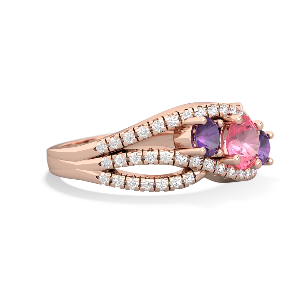 Lab Pink Sapphire Three Stone Aurora 14K Rose Gold ring R3080