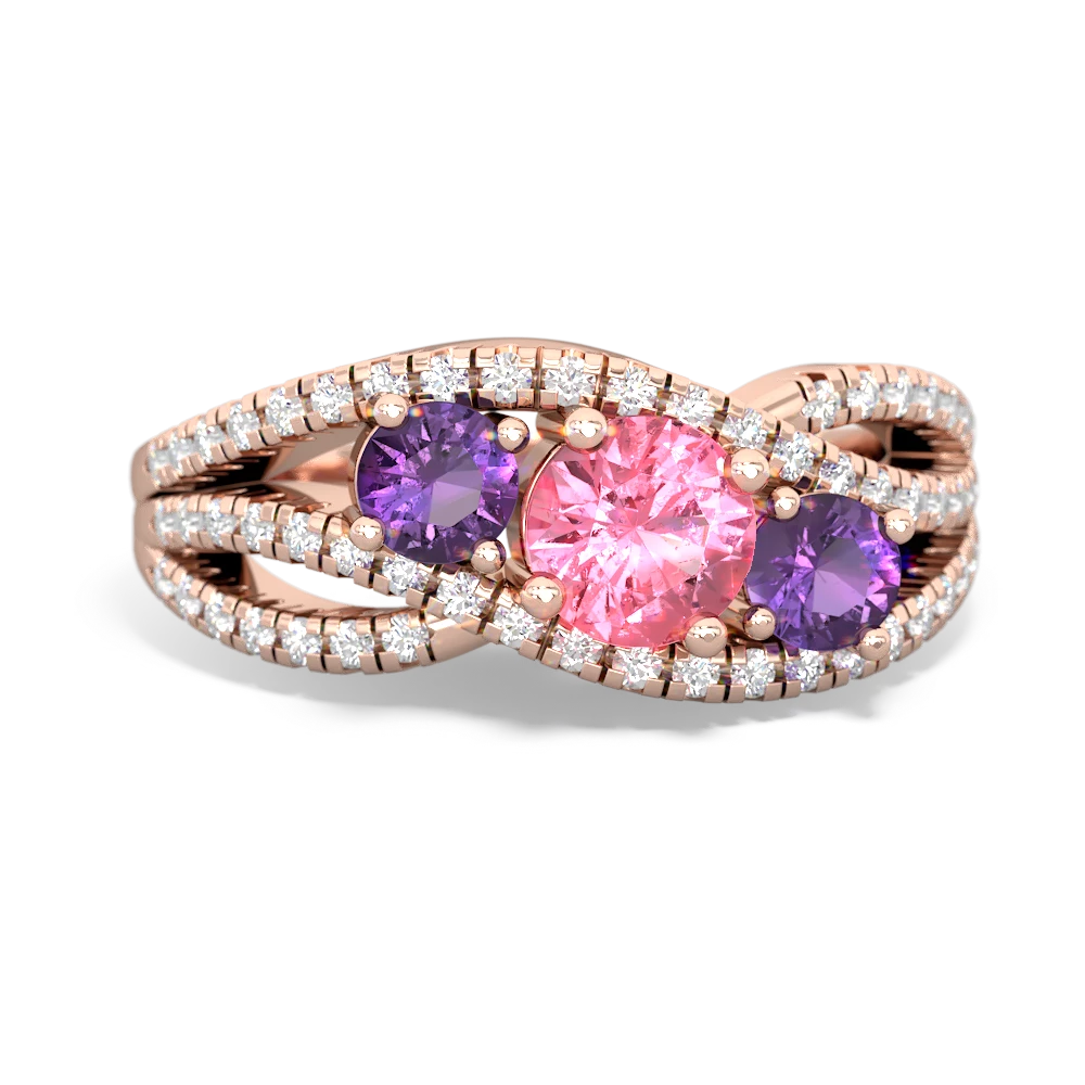 Lab Pink Sapphire Three Stone Aurora 14K Rose Gold ring R3080