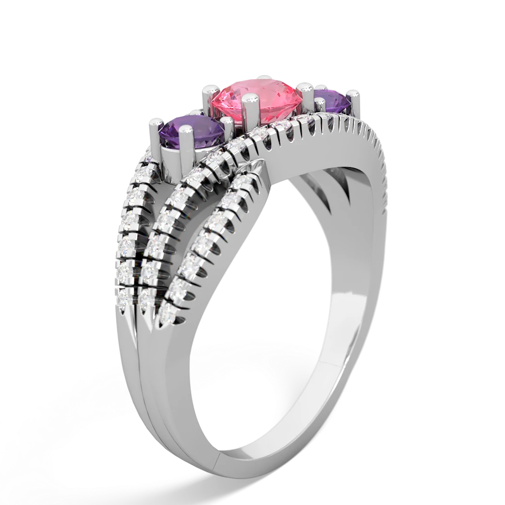 Lab Pink Sapphire Three Stone Aurora 14K White Gold ring R3080