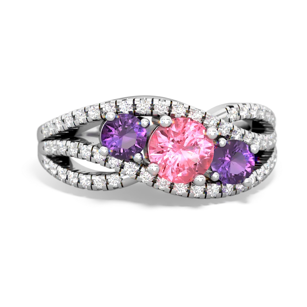 Lab Pink Sapphire Three Stone Aurora 14K White Gold ring R3080