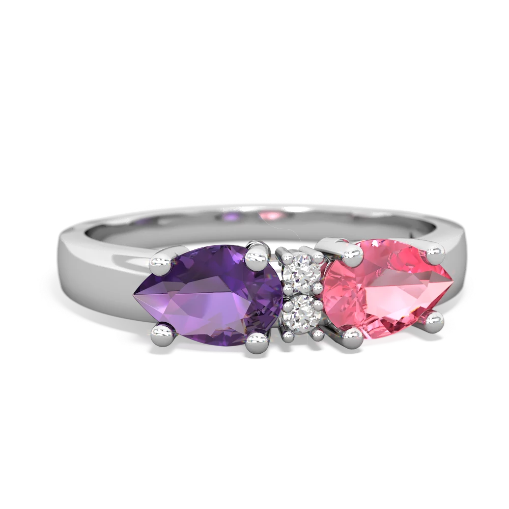 Lab Pink Sapphire Pear Bowtie 14K White Gold ring R0865