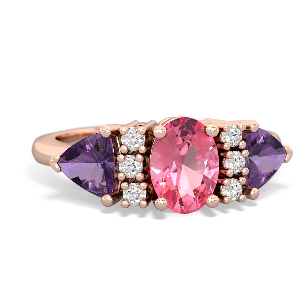 Lab Pink Sapphire Antique Style Three Stone 14K Rose Gold ring R2186