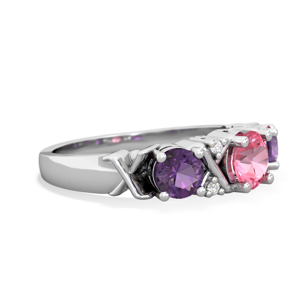 Lab Pink Sapphire Hugs And Kisses 14K White Gold ring R5016