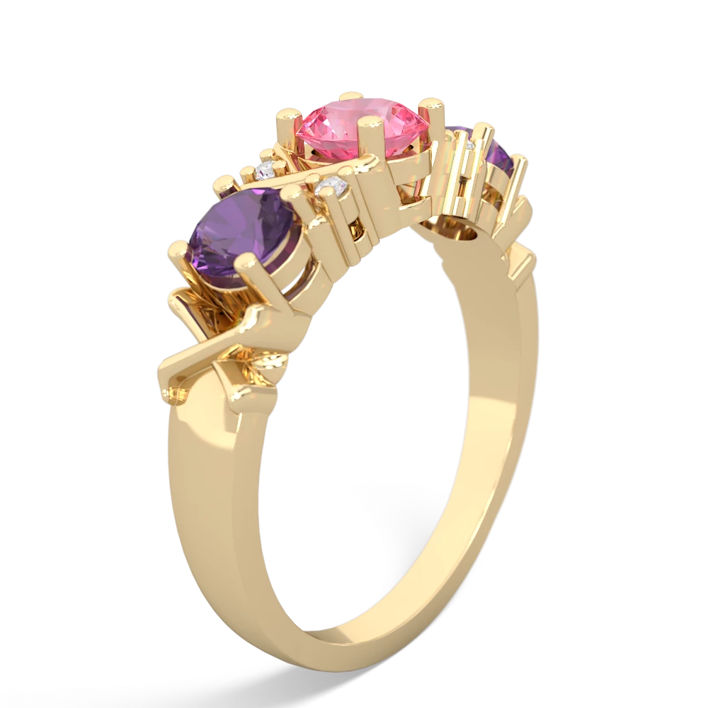 Lab Pink Sapphire Hugs And Kisses 14K Yellow Gold ring R5016