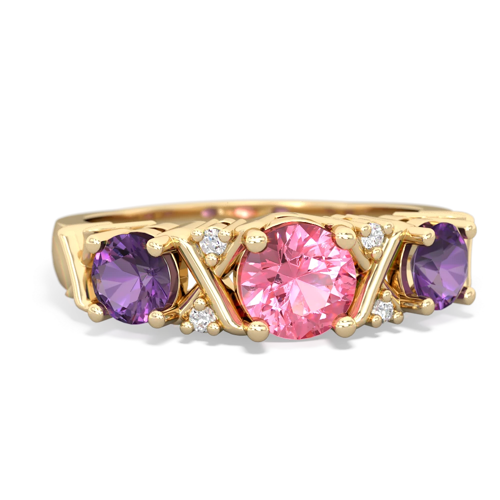 Lab Pink Sapphire Hugs And Kisses 14K Yellow Gold ring R5016