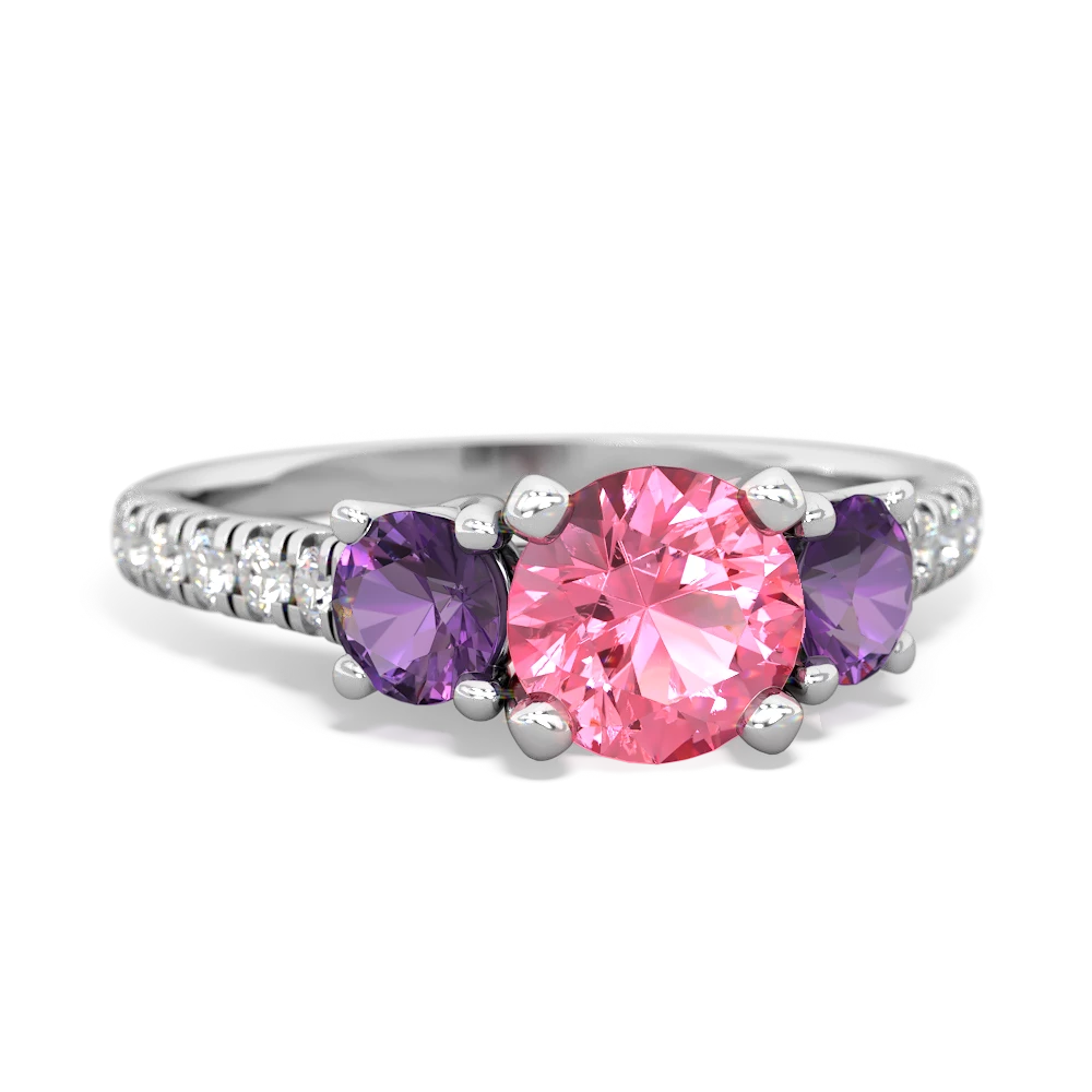 Lab Pink Sapphire Pave Trellis 14K White Gold ring R5500