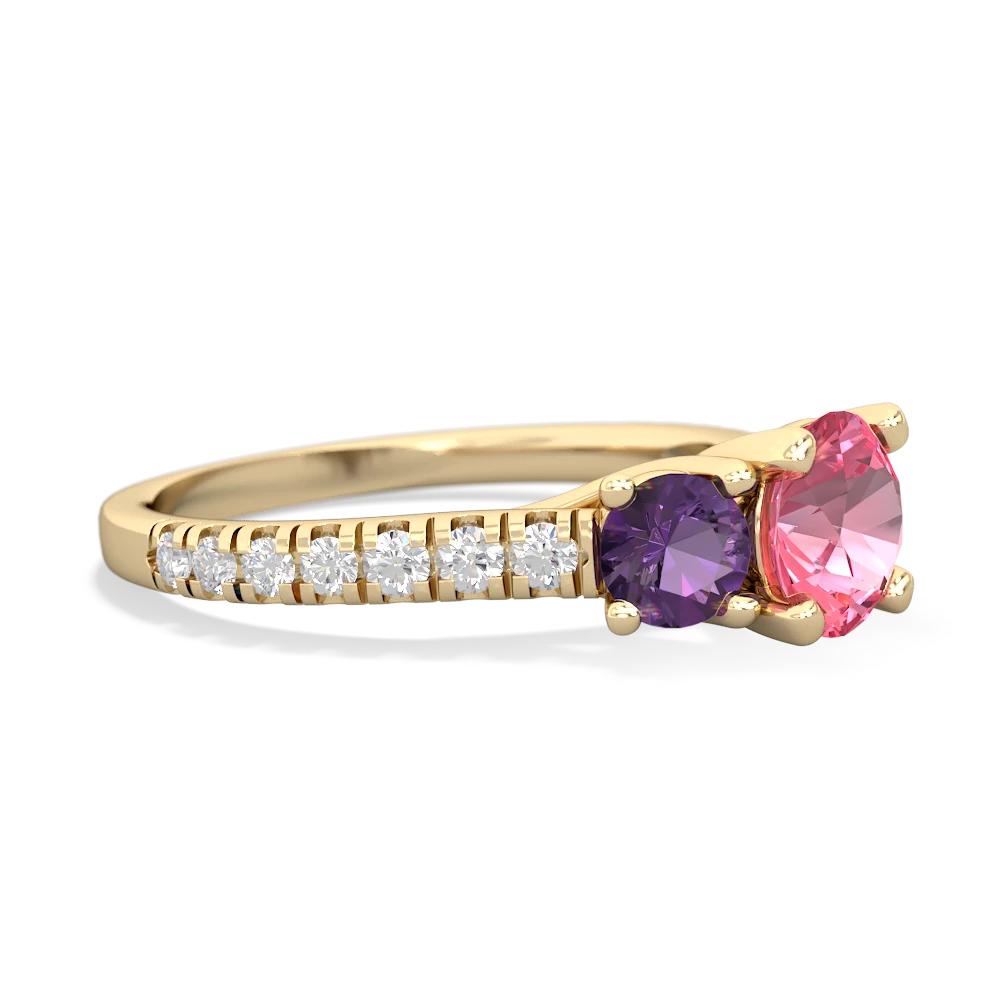 Lab Pink Sapphire Pave Trellis 14K Yellow Gold ring R5500